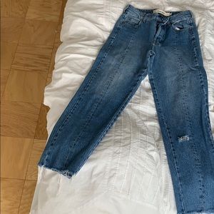 straight leg high waisted denim jeans